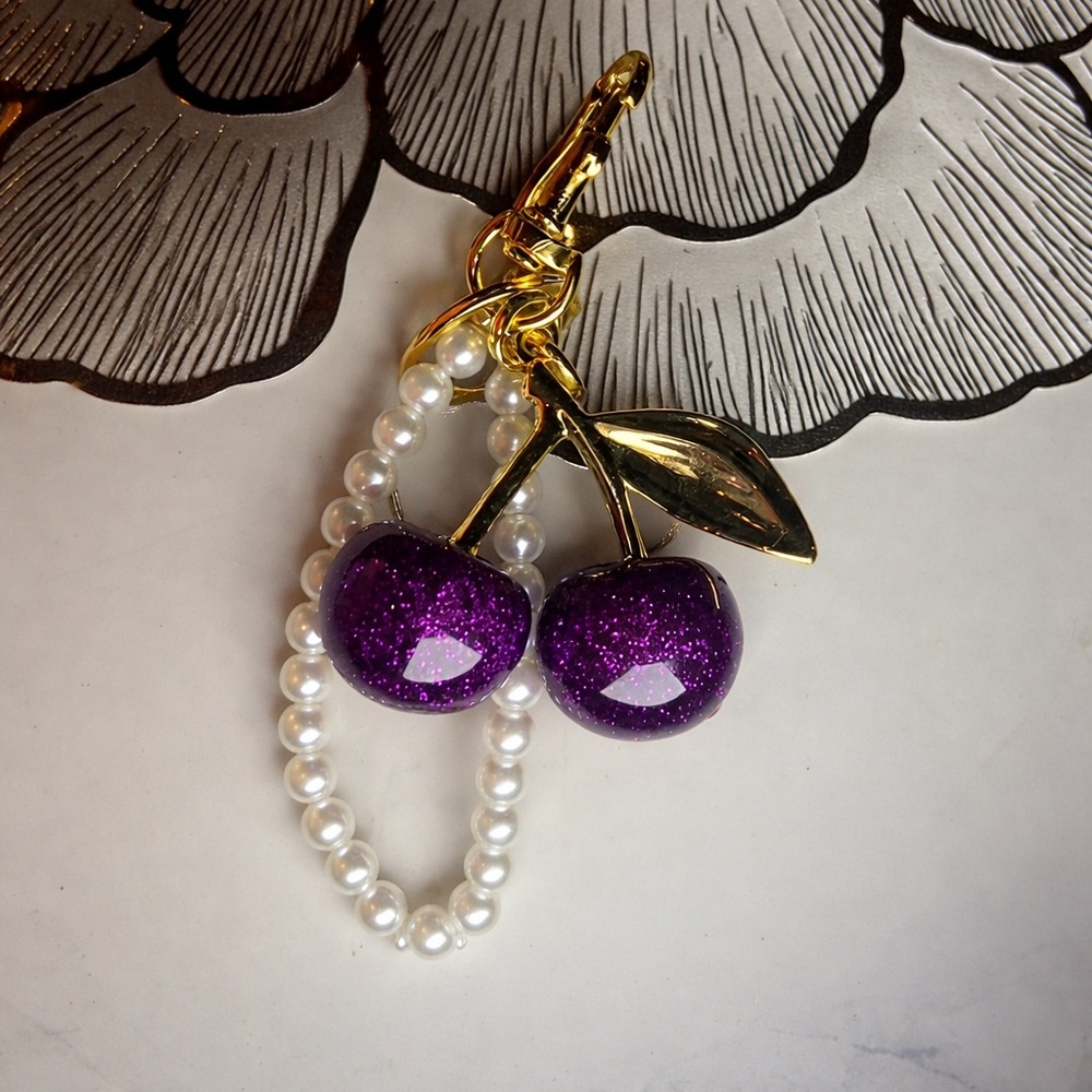 Deep Purple Cherry Keychain with Pearl details NWOT - Picture 10 of 13